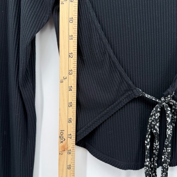 Free People Women Black Ribbed Mock Neck Cutout Back Tie Long Sleeve‎ Top Small - Picture 6 of 7